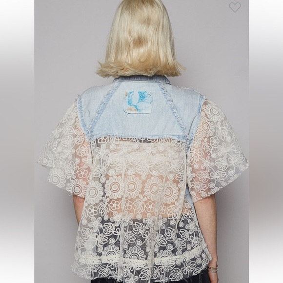 Last one 🩵POL. New. Denim and Lace Patchwork Peace Jacket - Picture 4 of 4